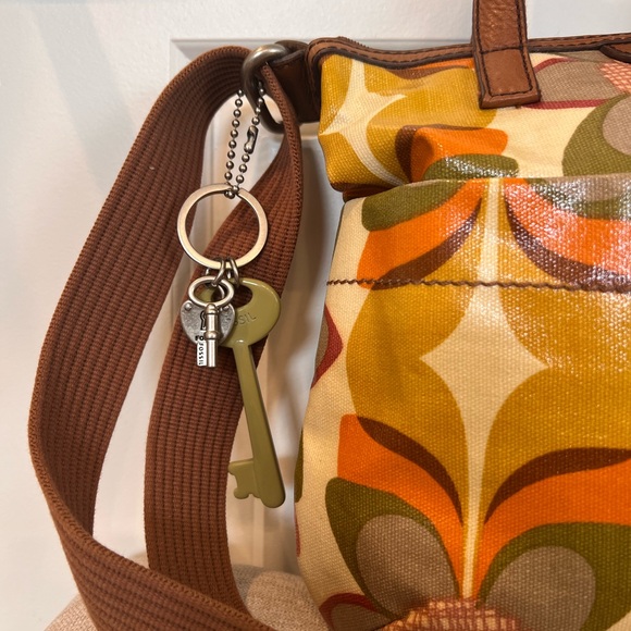 Vtg Fossil Key-per Floral Crossbody Bag in Brown and Orange - Picture 3 of 11